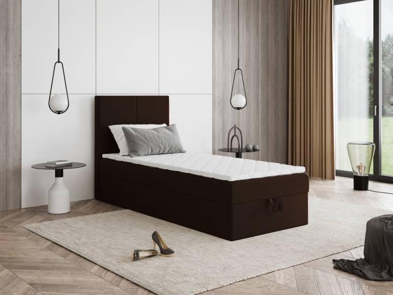 Godre Boxspringbett mit Bettkasten FARO Mini 80x180 cm - Bonellfederkern Matratze (Bett + Matratze + Topper), Bett mit einem Kasten von Godre