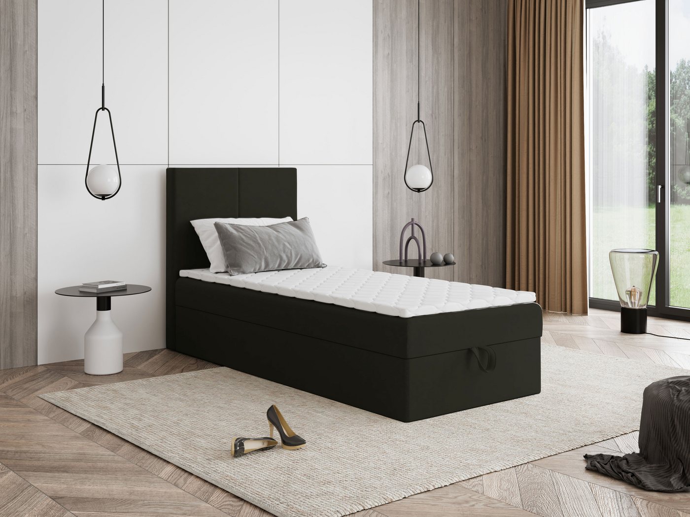 Godre Boxspringbett mit Bettkasten FARO Mini 80x190 cm - Bonellfederkern Matratze (Bett + Matratze), Bett mit einem Kasten von Godre