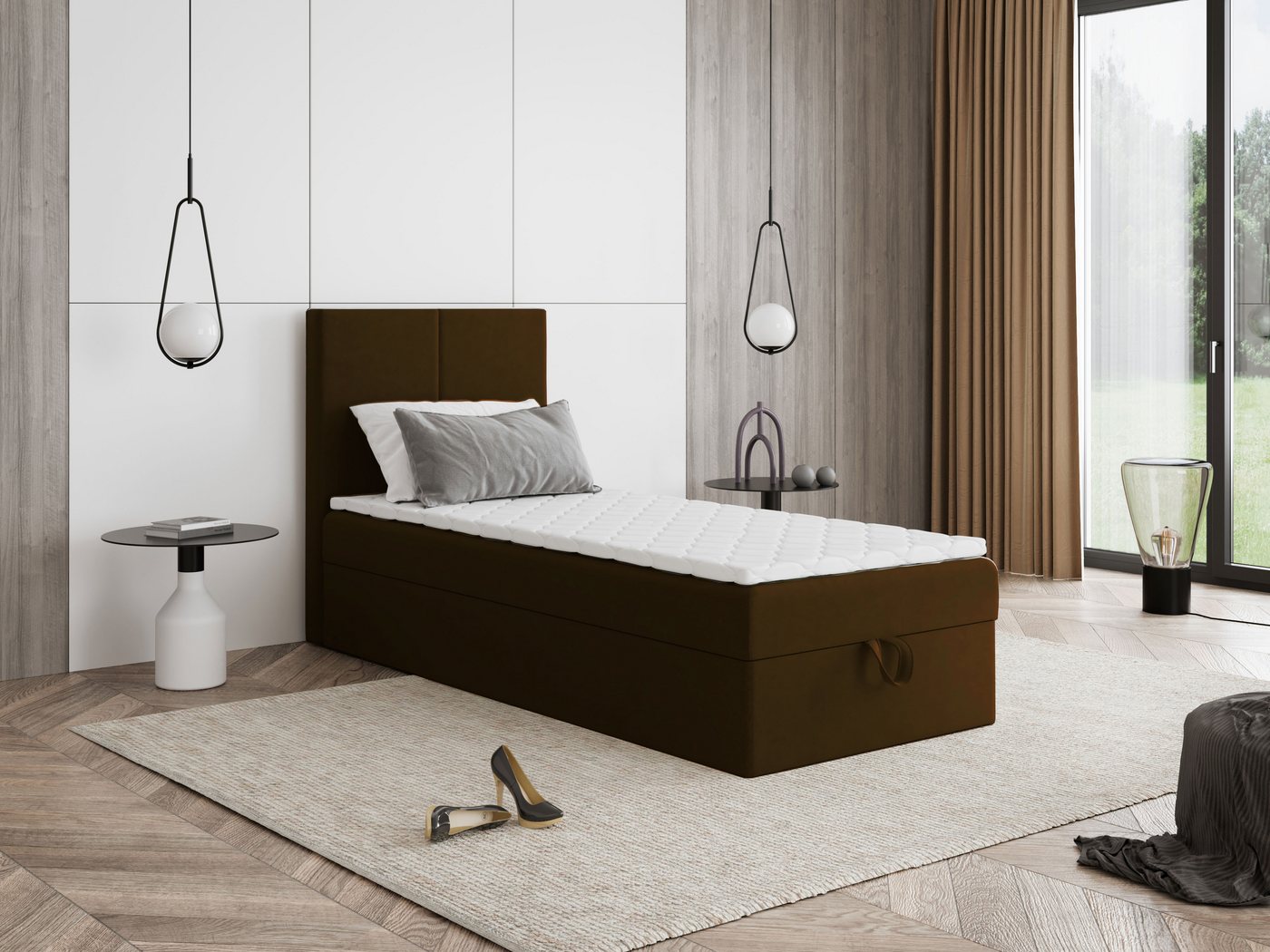 Godre Boxspringbett mit Bettkasten FARO Mini 90x190 cm - Bonellfederkern Matratze (Bett + Matratze), Bett mit einem Kasten von Godre