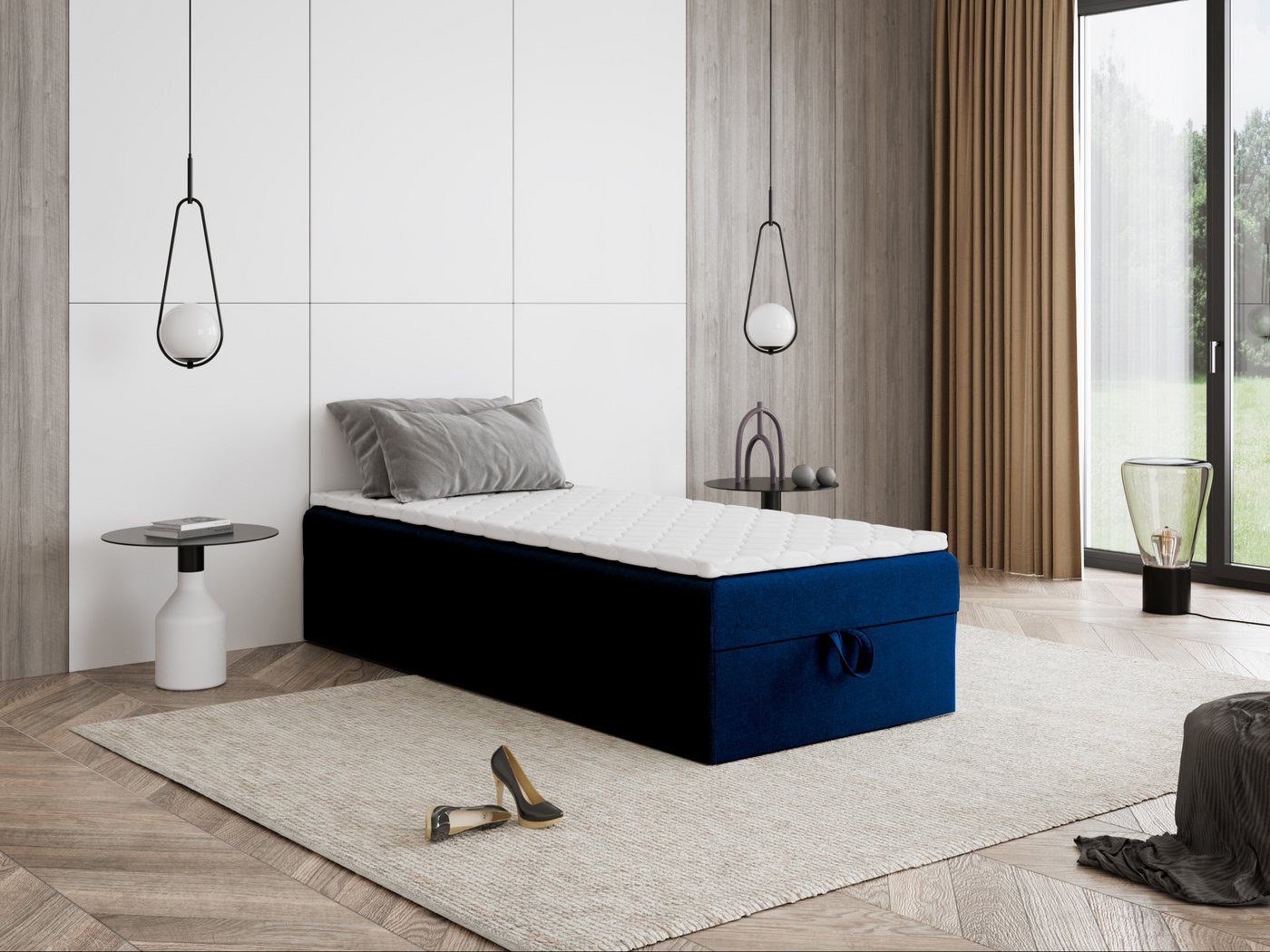 Godre Boxspringbett mit Bettkasten MIRA Mini 80x190 cm - Bonellfederkern Matratze (Bett + Matratze + Topper), Bett mit einem Kasten von Godre