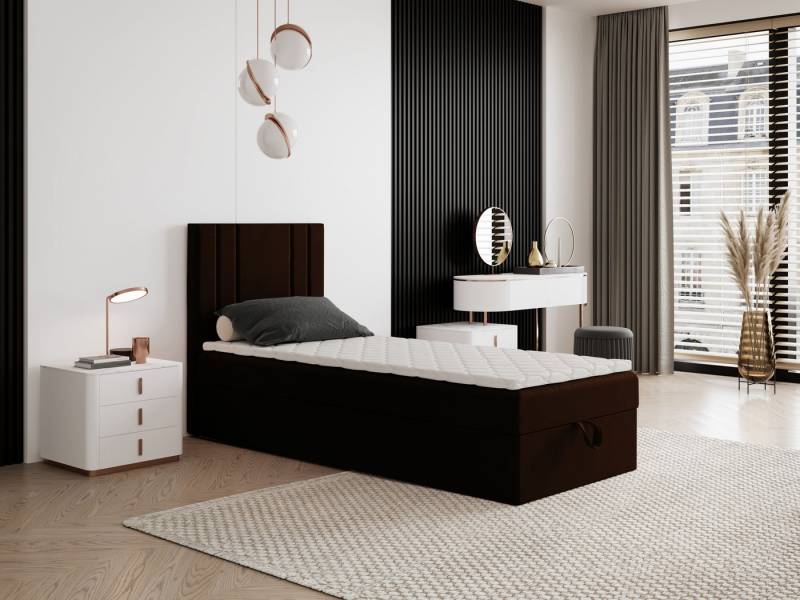 Godre Boxspringbett mit Bettkasten NARDO Mini 60x170 cm - Bonellfederkern Matratze (Bett + Matratze + Topper), Bett mit einem Kasten von Godre