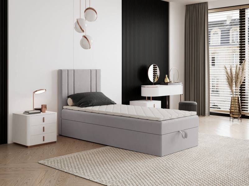 Godre Boxspringbett mit Bettkasten NARDO Mini 60x180 cm - Bonellfederkern Matratze (Bett + Matratze + Topper), Bett mit einem Kasten von Godre