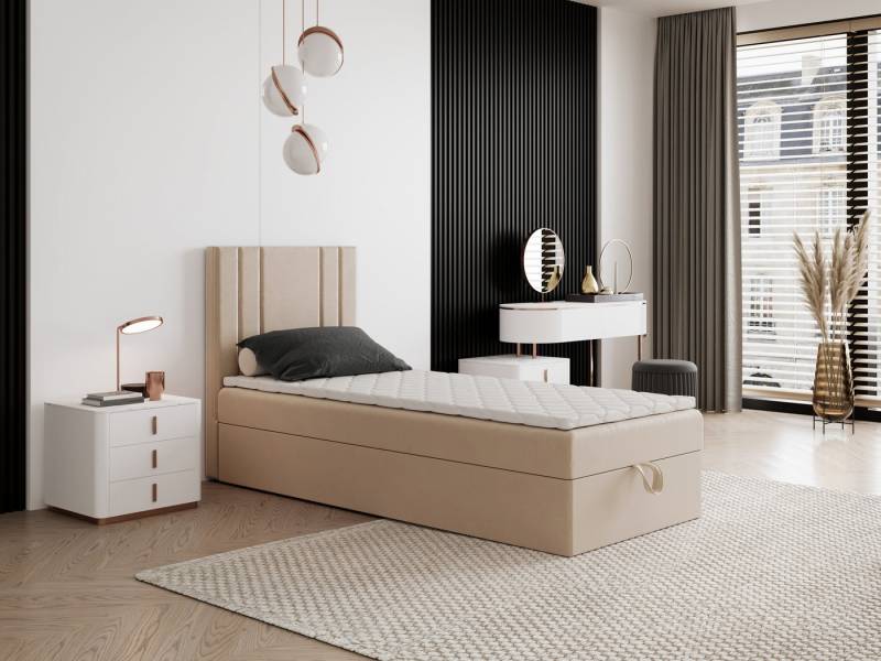 Godre Boxspringbett mit Bettkasten NARDO Mini 70x190 cm - Bonellfederkern Matratze (Bett + Matratze + Topper), Bett mit einem Kasten von Godre