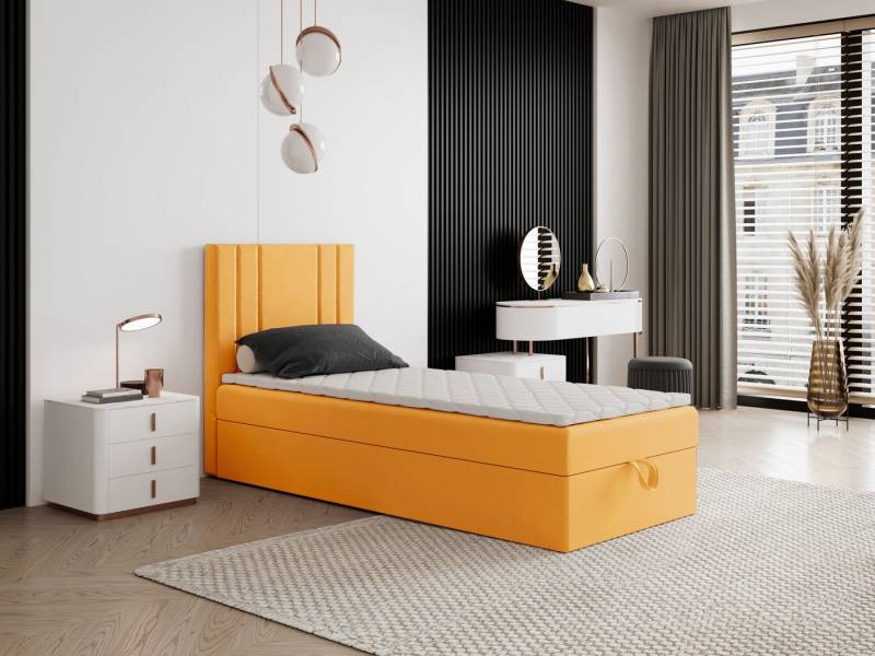 Godre Boxspringbett mit Bettkasten NARDO Mini 80x170 cm - Bonellfederkern Matratze (Bett + Matratze + Topper), Bett mit einem Kasten von Godre