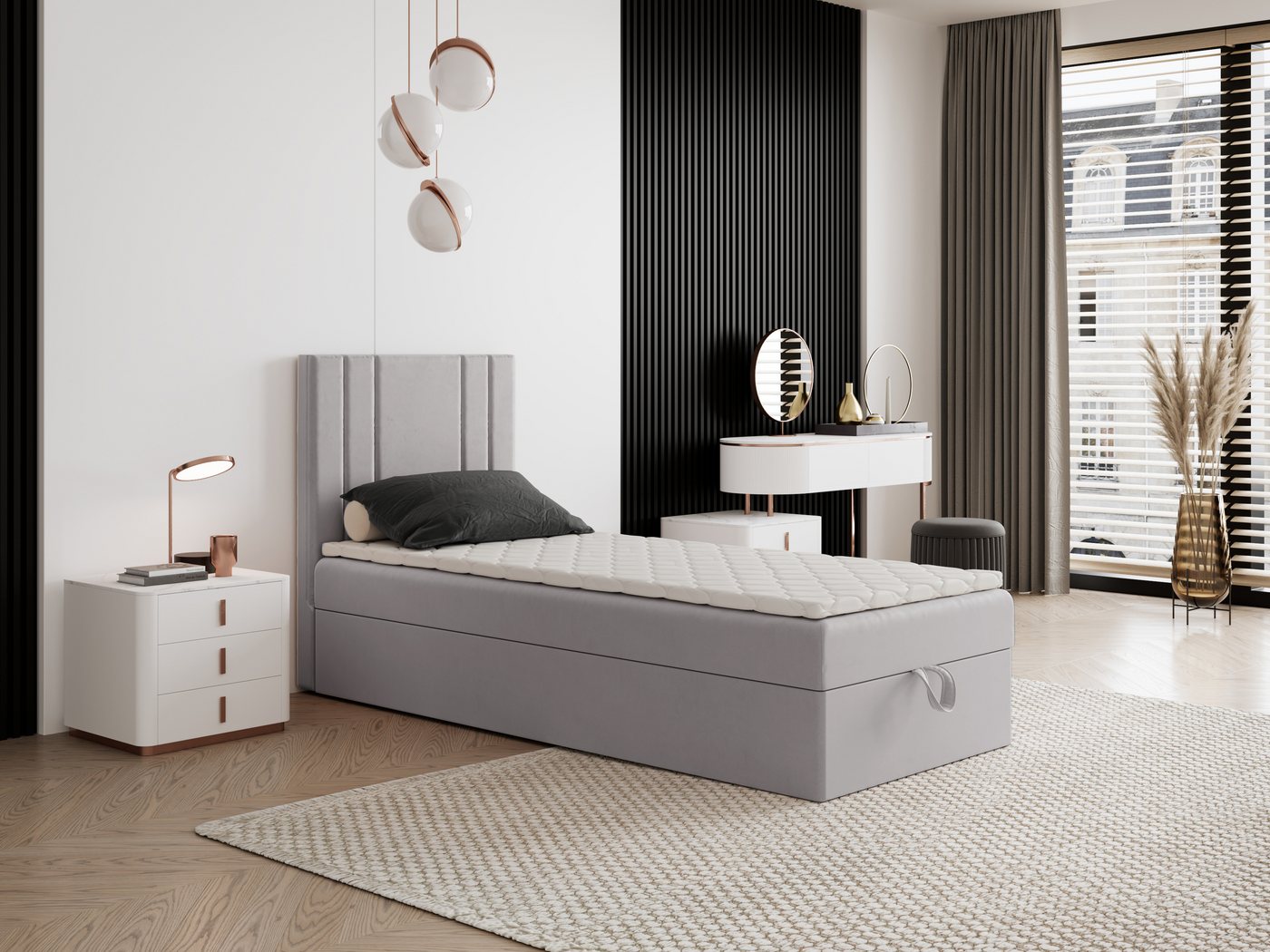 Godre Boxspringbett mit Bettkasten NARDO Mini 80x200 cm - Bonellfederkern Matratze (Bett + Matratze + Topper), Bett mit einem Kasten von Godre