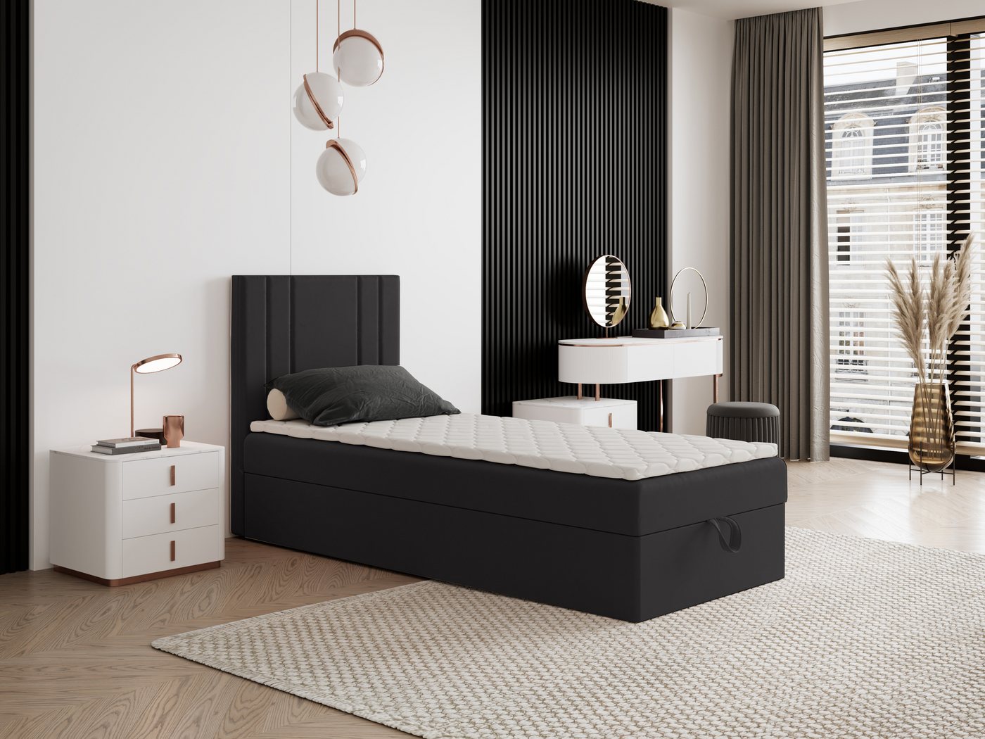 Godre Boxspringbett mit Bettkasten NARDO Mini 90x180 cm - Bonellfederkern Matratze (Bett + Matratze), Bett mit einem Kasten von Godre