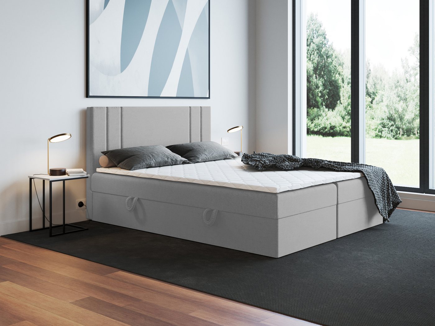 Godre Boxspringbett mit Bettkasten Nardo 140x200 cm - Bonellfederkern Matratze (Bett + Matratze + Topper), Bett mit zwei seitlich zu öffnenden Kästen von Godre