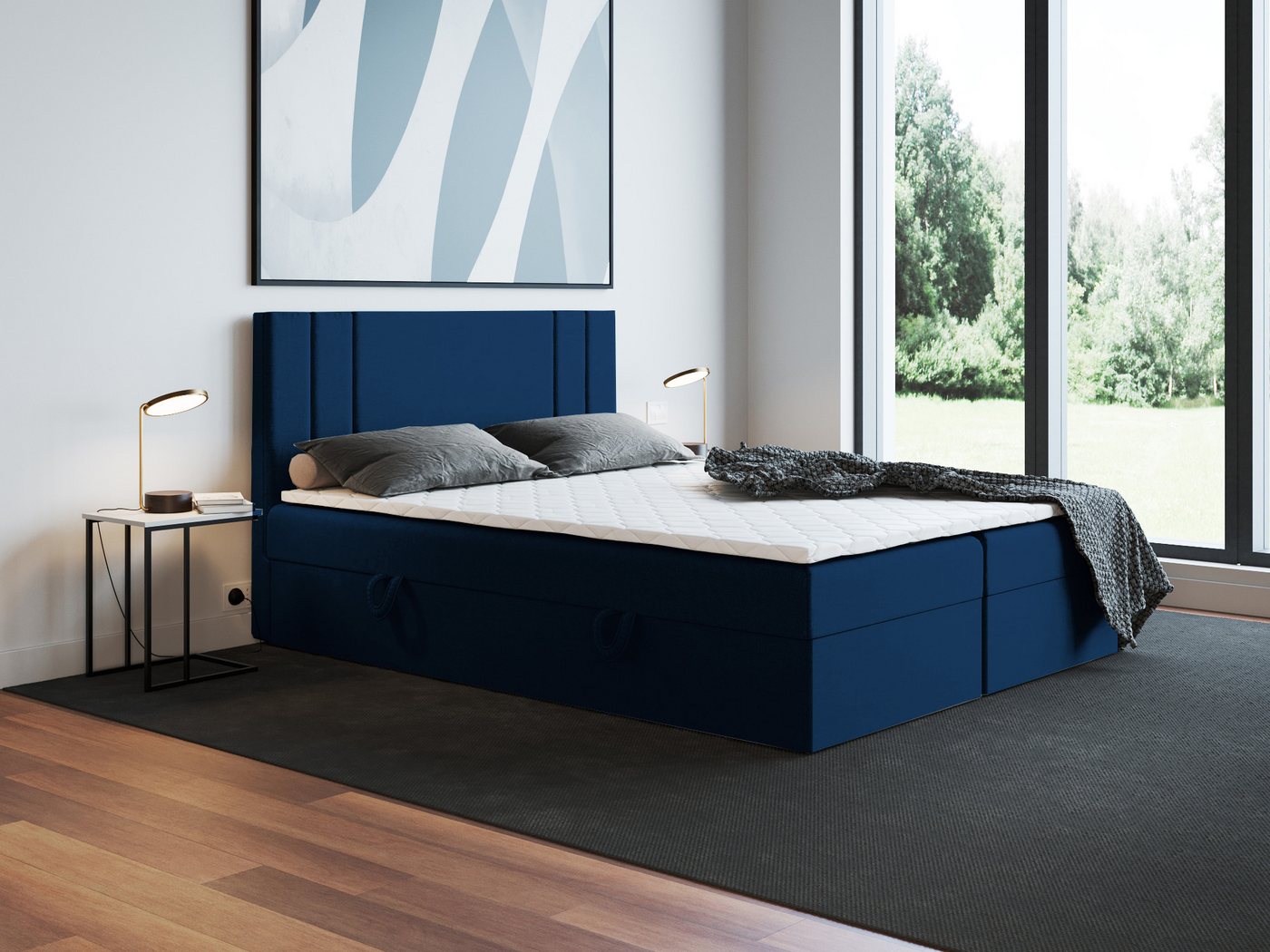 Godre Boxspringbett mit Bettkasten Nardo 140x200 cm - Bonellfederkern Matratze (Bett + Matratze + Topper), Bett mit zwei seitlich zu öffnenden Kästen von Godre