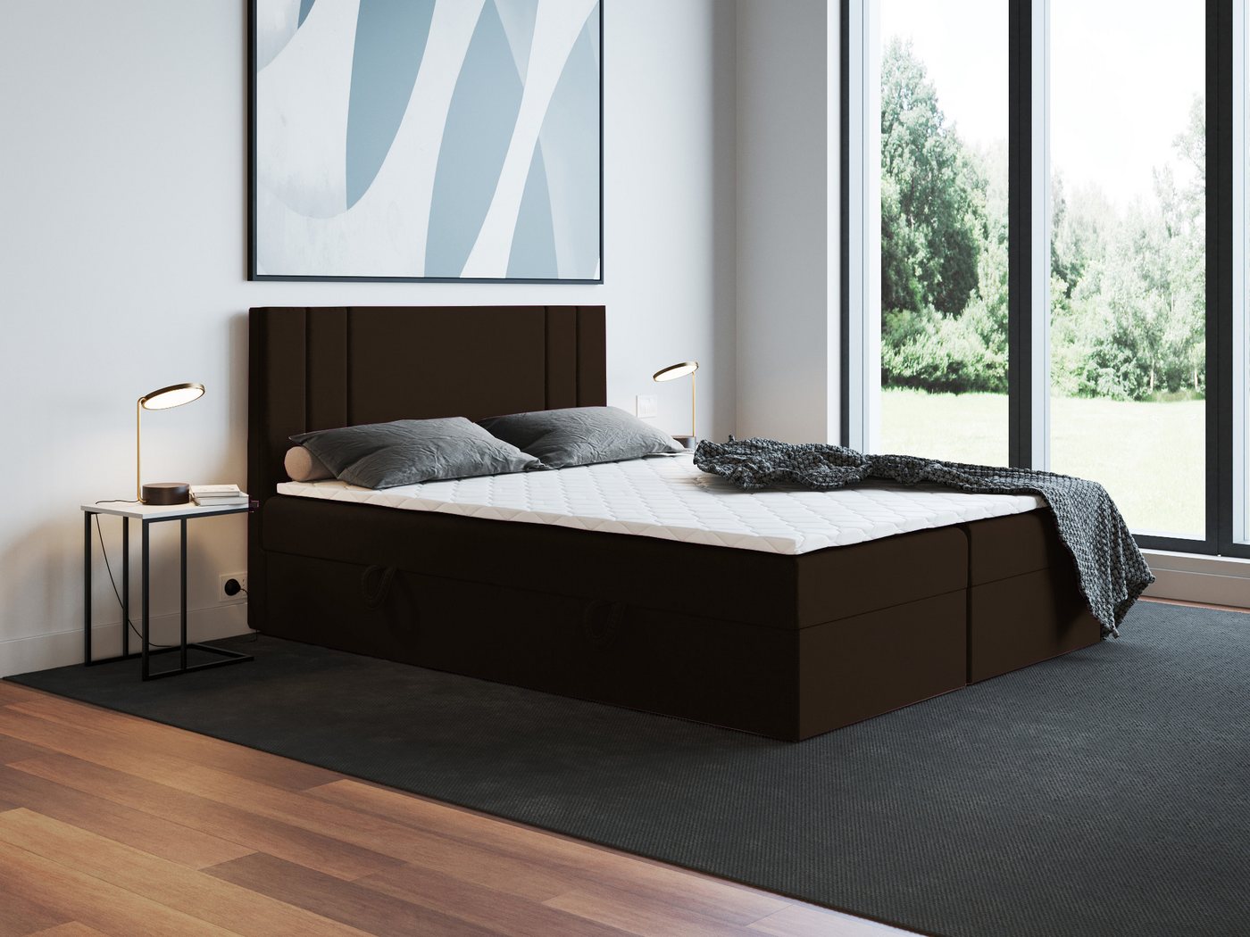 Godre Boxspringbett mit Bettkasten Nardo 140x200 cm - Taschenfederkern Matratze (Bett + Matratze), Bett mit zwei seitlich zu öffnenden Kästen von Godre
