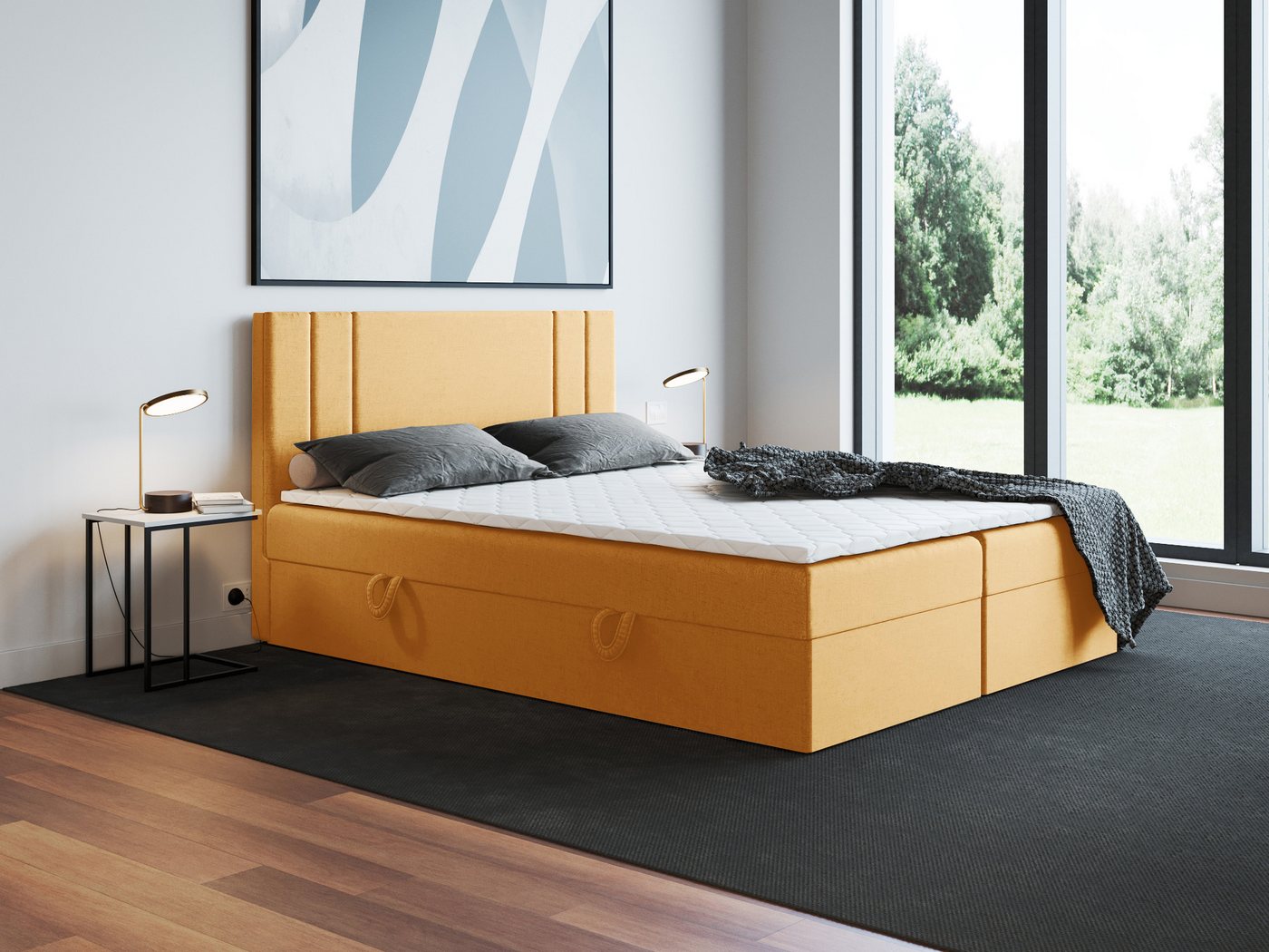 Godre Boxspringbett mit Bettkasten Nardo 140x200 cm - Taschenfederkern Matratze (Bett + Matratze), Bett mit zwei seitlich zu öffnenden Kästen von Godre