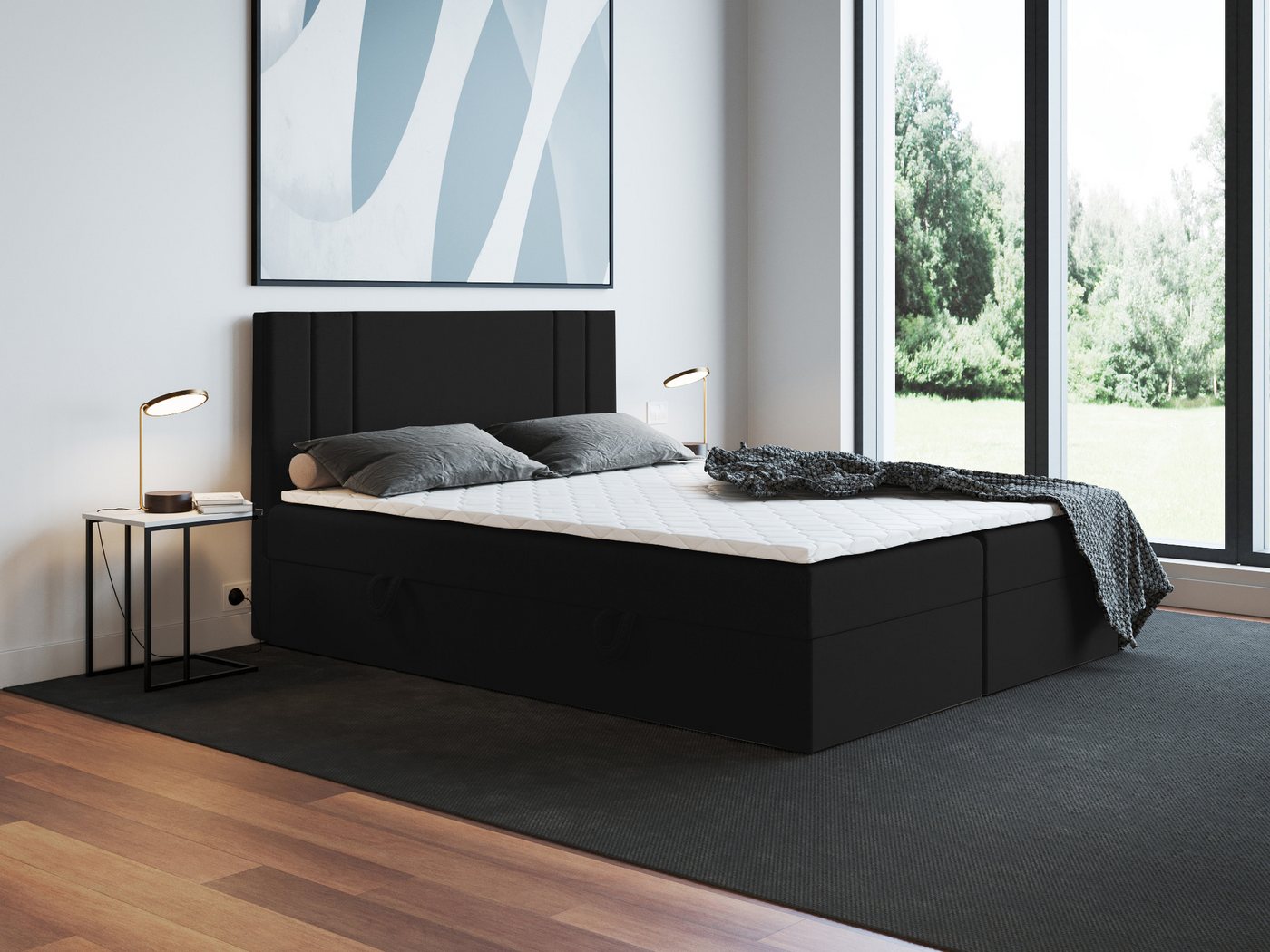 Godre Boxspringbett mit Bettkasten Nardo 190x190 cm - Taschenfederkern Matratze (Bett + Matratze + Topper), Bett mit zwei seitlich zu öffnenden Kästen von Godre