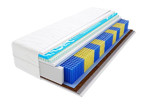 Godre Dario Taschenfederkernmatratze 9 Zonen doppelseitig H3 und H5 Härtegrad 22cm hoch hypoallergen Visco Memory Schaum Latex Rosshaar 2X Kokos mit gestepptem Bezug 200x220 cm von Godre