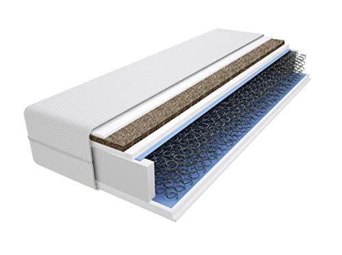 Godre Gina Gras Federkernmatratze 80x210 cm, Härtegrad H3 & H4 -mittelhart/hart, Schaumstoff & Seegras - mit gestepptem Bezug - Matratze, Bonellmatratze -16 cm Höhe, Hypoallergen von Godre