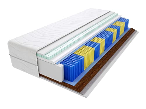 Godre Matera Taschenfederkernmatratze 9 Zonen doppelseitig H3 und H5 Härtegrad 20cm hoch hypoallergen Latex 2 x Kokos Rosshaar mit gestepptem Bezug 210x210 cm von Godre