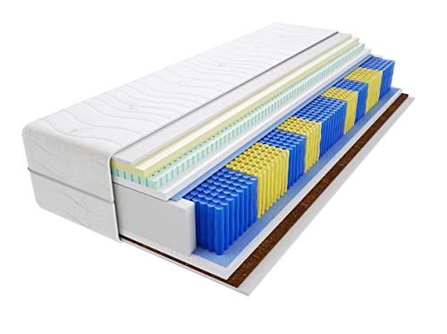 Godre Matratze 140x200 cm Doppelmatratze, H3 & H4 Federkernmatratze, Taschenfederkernmatratze 22 cm Hoch Latex Kokosfaser Visco Memory Hypoallergene, HR-Schaum, Gesteppter Bezug Lima Multitaschen von Godre