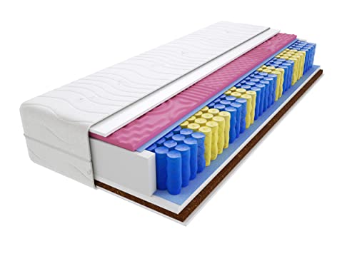 Godre Nepal Molet 9-Zonen Federkernmatratze 85x200 cm, Härtegrad H3 & H4 -mittelhart/hart, Schaumstoff & Kokos - mit gestepptem Bezug - Matratze, 19 cm Höhe, Hypoallergen von Godre