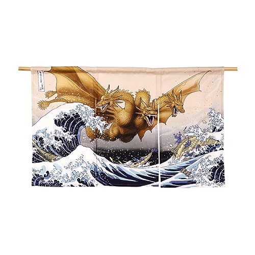 Godzilla King GHIDORAH NOREN (japanischer Noren-Vorhang), sechsunddreißig Ansichten des Berges Fuji Hokusai von Godzilla