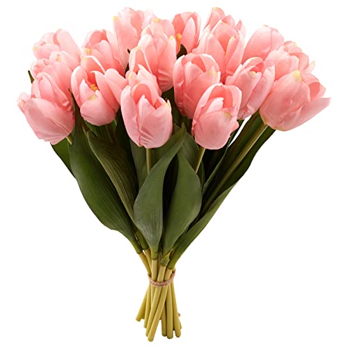 20-teiliges Set künstliche PU-Tulpen, fühlt sich echt an, feuchtigkeitsspendende Tulpen für Fotografie, Ornamente, Zuhause, Garten, Hochzeit, Party, Dekoration, künstliche Blumen (rosa) von GoeJardin