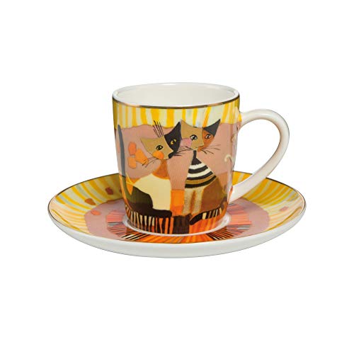 Goebel Momento D´ORO Espressotasse mit Untertasse aus Porzellan mit Katzenmotiv Rosina Wachtmeister, Maße: 12cm x 12cm x 7cm, 66-860-20-1 von Rosina Wachtmeister