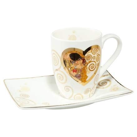 Goebel Gustav Klimt Tasse mit Untertasse Heart Kiss 350ml weiß Gold Porzellan von Goebel