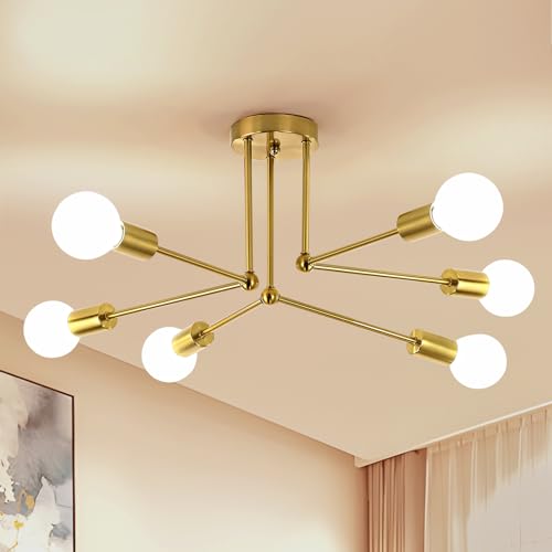 Goeco Deckenleuchte Vintage Industrielle, Ø 70CM 6 Flammig Gold Deckenlampe Retro, E27 Fassung, Metall Kronleuchter Pendelleuchten für Schlafzimmer Wohnzimmer Küche von Goeco