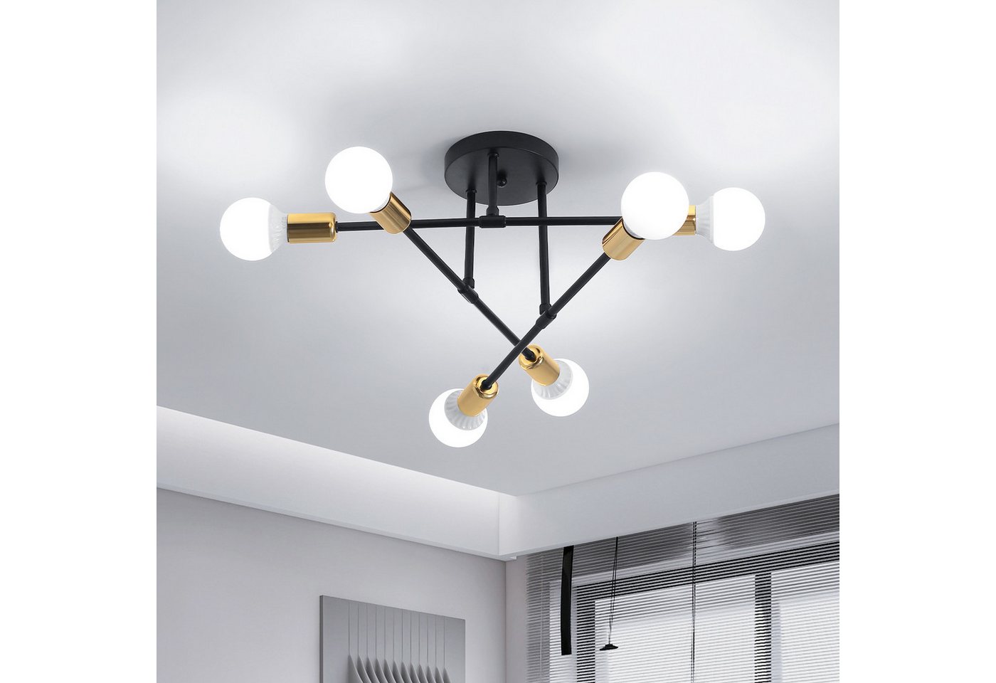 Goeco LED Deckenleuchte Goldene dekorative Lampe, E27 Lampenfassung, für Wohnzimmer, Esszimmer, 6 x E27-Glühbirnenfassungen von Goeco