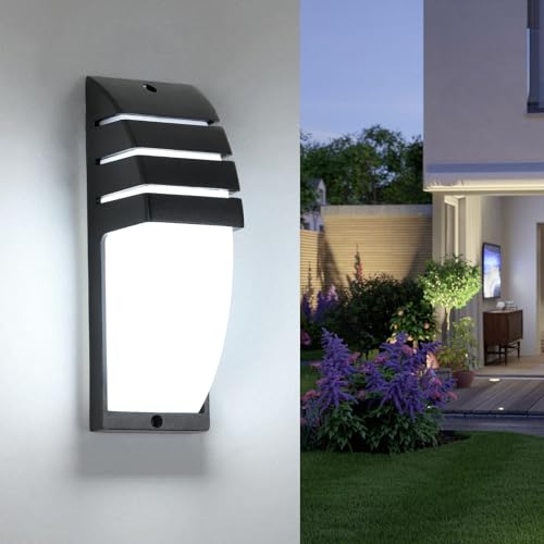 Goeco LED Wandleuchte Außen Schwarz, 12W 1300LM IP65 Wasserdichte Außenwandleuchte, 6500K Kaltweißes Licht LED Wandlampe Außenbeleuchtung für Garten, Schlafzimmer, Wohnzimmer von Goeco