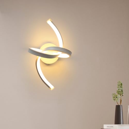 Goeco LED Wandleuchte Innen, 18W 2000LM Moderne Wandlampe Spiral aus Acryl 3000K Warmweißes Licht, Wandbeleuchtung Flur Wandlicht für Wohnzimmer, Schlafzimmer, Korridor, Weiß von Goeco