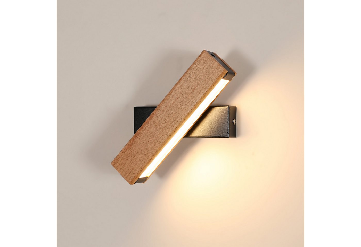 Goeco LED Wandleuchte Massivholz 360° drehbar, warmweißes Licht, 3000K, Warmes Licht, mit hochwertigen importierten Hardware-Materialien von Goeco