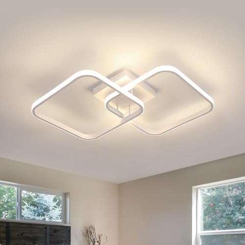 Goeco Moderne LED-Deckenleuchte, 69CM 42W 4500LM Quadratische Deckenleuchte mit 2 Flammen mit neutralem Licht 4500K, LED-Deckenlampe aus Acryl für Schlafzimmer Wohnzimmer, Weiß von Goeco