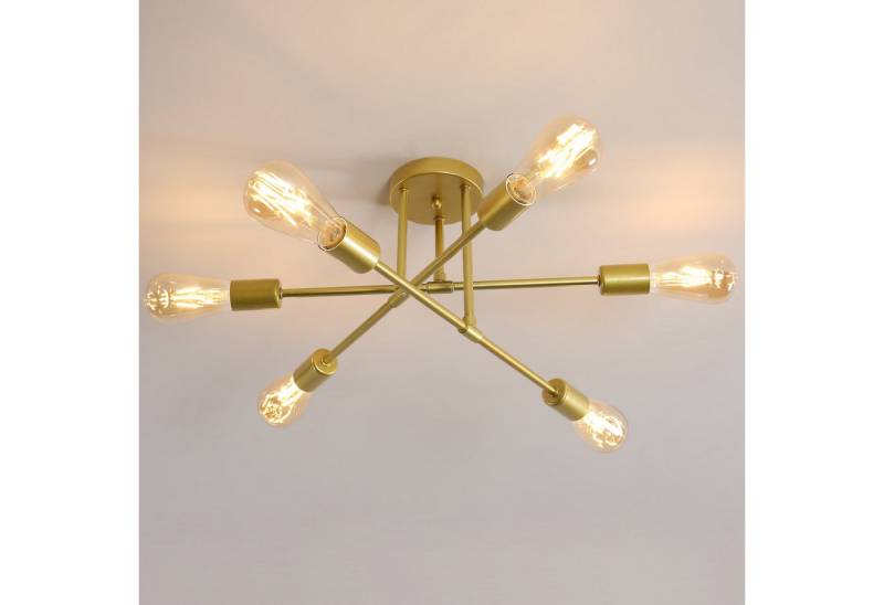 Goeco Deckenleuchte LED-Kronleuchter,goldenes Retro-Kunstdesign, für Loft-Restaurant-Café, einstellbarer Winkel des Lampenarms, 6 Lichtpunkte von Goeco