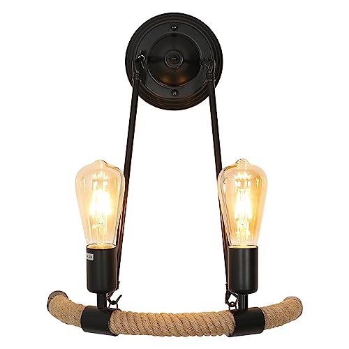 Goeco Wandleuchte Retro Innen, Wandleuchte E27 Schwarz, Industrial Wandlampe für Schlafzimmer, Wohnzimmer, Treppen, Flur, Lang 42cm (ohne Leuchtmittel) von Goeco