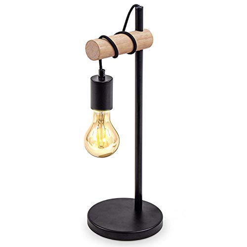 Tischlampe, 1 flammige Vintage Tischleuchte, Retro Lampe, Nachttischlampe aus Stahl und Holz, Holz, Rund, E27 Fassung, Ohne Leuchtmittel Tischlampe, 1 flammige Vintage Tischleuchte, Retro Lampe, Nachttischlampe aus Stahl und Holz, Holz, Rund, E27 Fassung, Ohne Leuchtmittel von Goeco