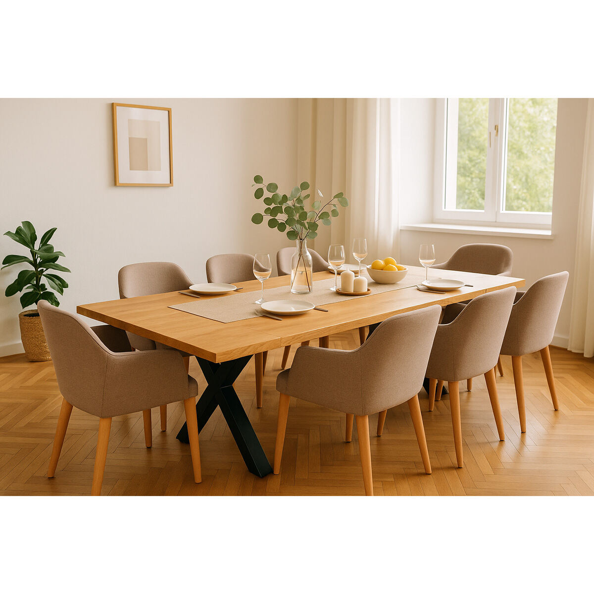 Baumkanten Esstisch mit Ansteckplatte und X-Gestell - Wildeiche geölt 180 x 90 cm mit 1 Ansteckplatte Baumkanten Esstisch mit Ansteckplatte und X-Gestell - Wildeiche geölt 180 x 90 cm mit 1 Ansteckplatte von Göhring