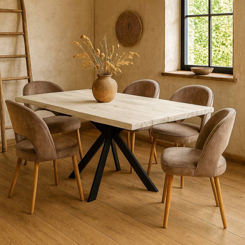 Baumkantetisch Wildeiche White Washed - Spider Gestell 200 x 100 cm von Göhring