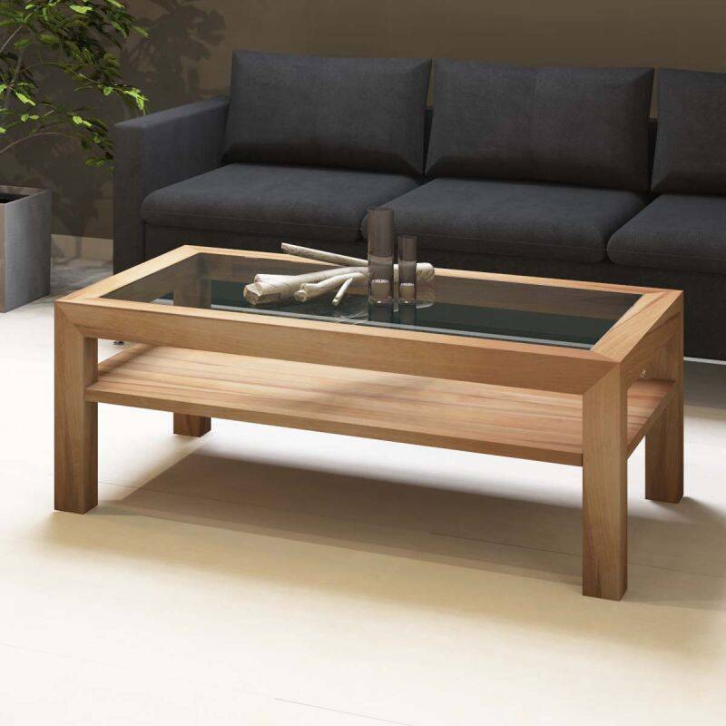Couchtisch mit Glasplatte aus Kernbuche, 70x120cm von Göhring