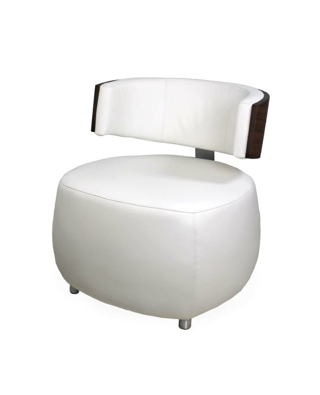 Designer Sessel BOOM mit Massivholzrücken Nussbaum grober Webstoff von Göhring