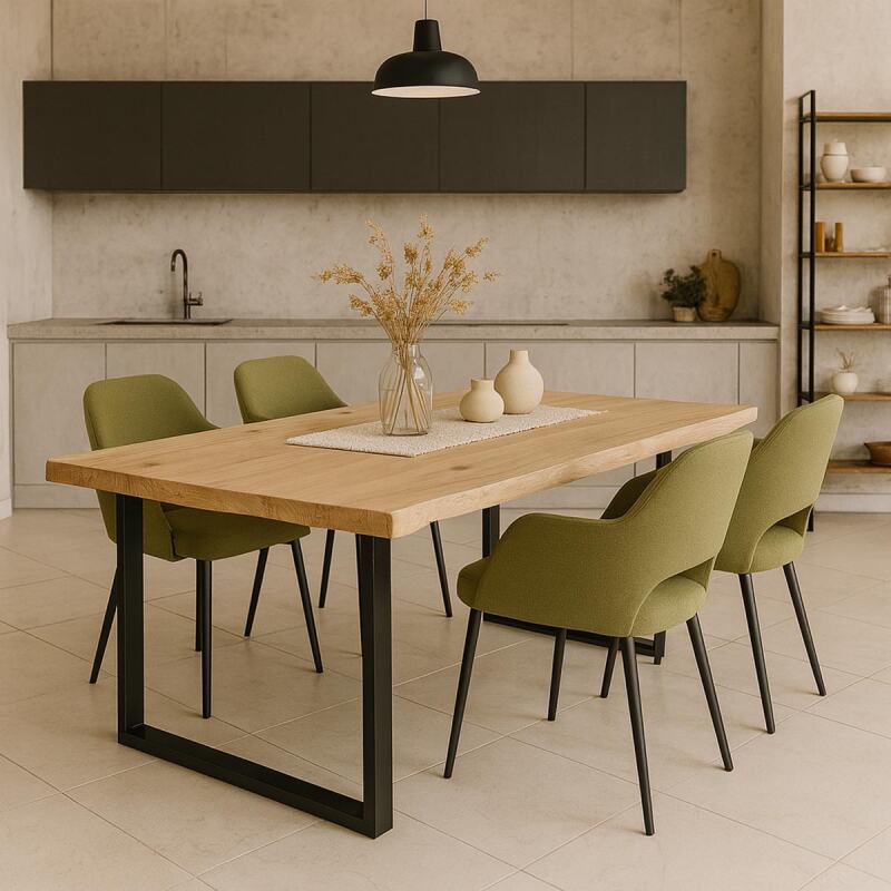 Essgruppe  Industrial Loft  5-teilig Esstisch Baumkante 220x100 White Wash mit 4 Stühlen von Göhring