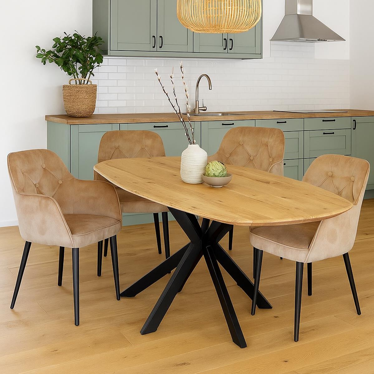 Esstisch Wildeiche geölt Bootsform Spider-Gestell - schweizer Kante 180 x 90 cm von Göhring