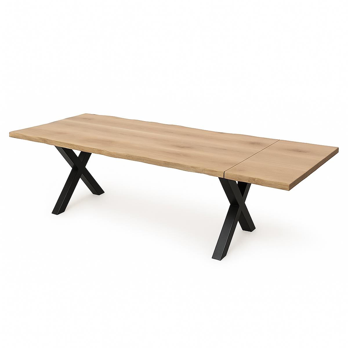 Esstisch mit Ansteckplatten, X-Gestell - Wildeiche geölt White washed Baumkante 220 x 100 cm mit 2 Ansteckplatten Esstisch mit Ansteckplatten, X-Gestell - Wildeiche geölt White washed Baumkante 220 x 100 cm mit 2 Ansteckplatten von Göhring