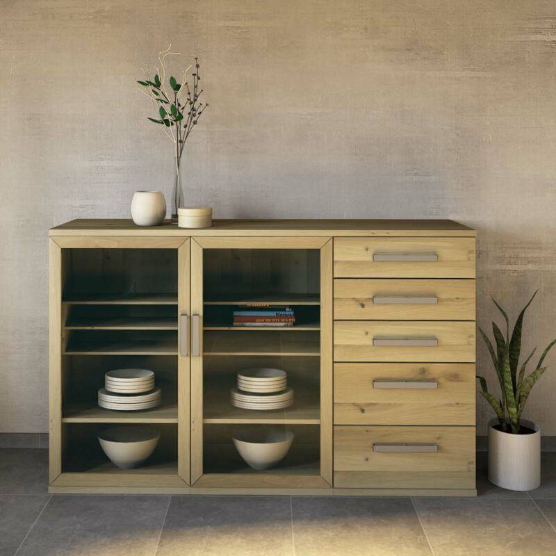 Esszimmer Anrichte mit Glastüren, 180 cm Wildeiche weiß geölt Esszimmer Anrichte mit Glastüren, 180 cm Wildeiche weiß geölt von Göhring