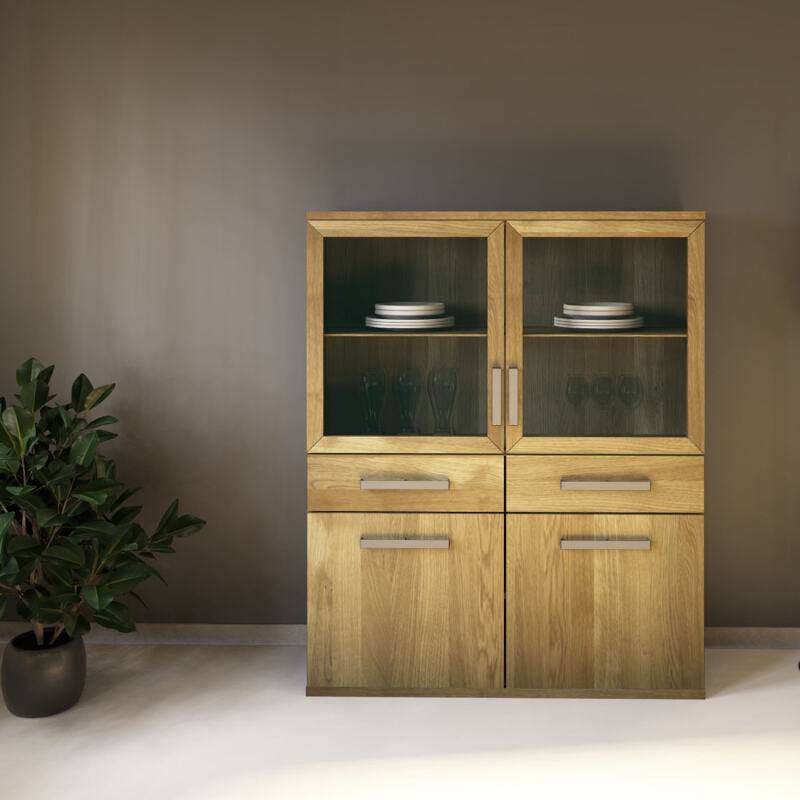 Esszimmer Highboard mit Glastüren - Flachsockel Eiche von Göhring