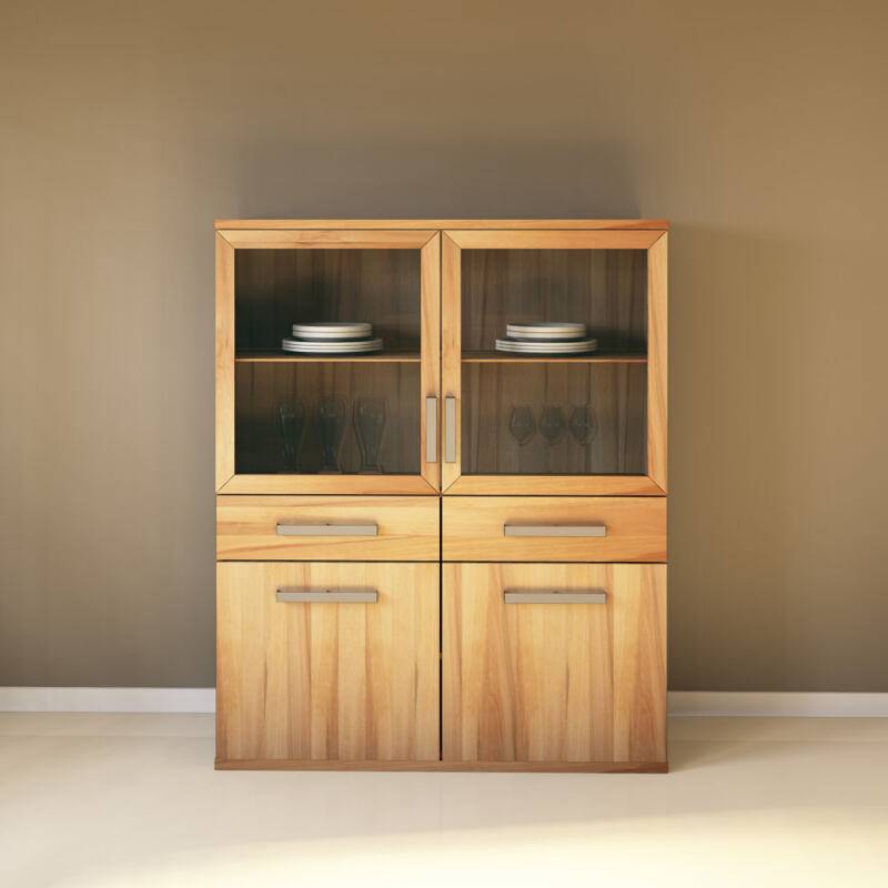 Esszimmer Highboard mit Glastüren - Flachsockel Kernbuche von Göhring