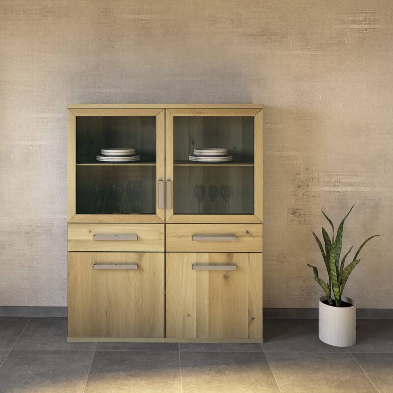 Esszimmer Highboard mit Glastüren - Flachsockel Wildeiche weiß geölt Esszimmer Highboard mit Glastüren - Flachsockel Wildeiche weiß geölt von Göhring