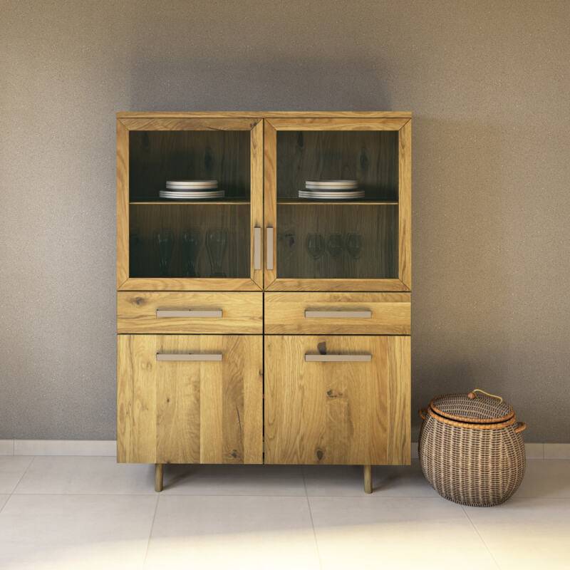 Esszimmer Highboard mit Glastüren - Retrofüße Wildeiche von Göhring