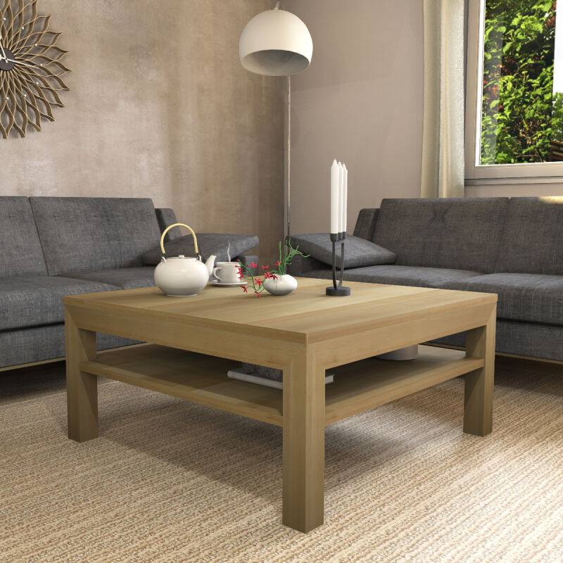 Großer Quadratischer Couchtisch mit Ablage - 100x100cm Buche von Göhring