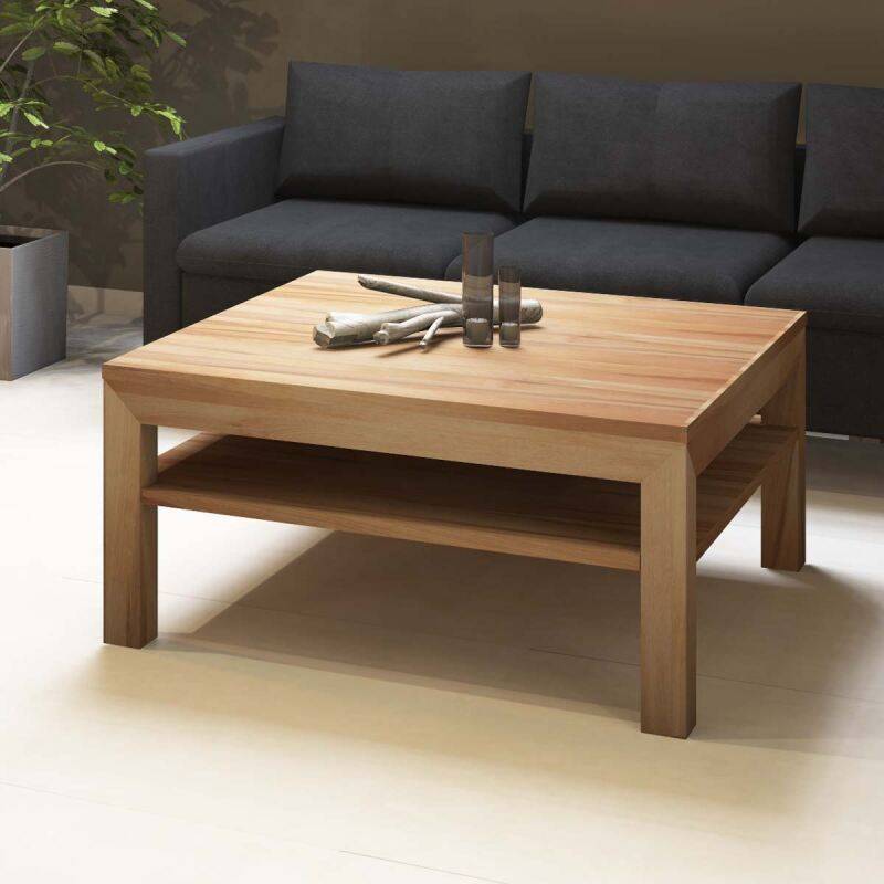 Großer Quadratischer Couchtisch mit Ablage - 100x100cm Kernbuche von Göhring