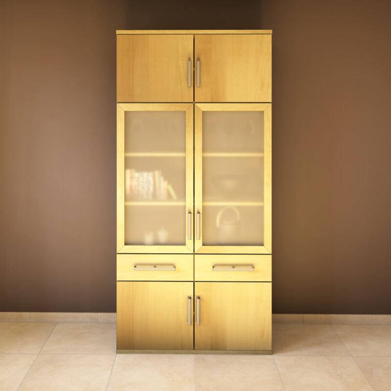 Hoher Wohnzimmerschrank Massivholz mit Vitrine Buche von Göhring