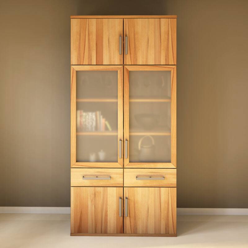 Hoher Wohnzimmerschrank Massivholz mit Vitrine Kernbuche von Göhring