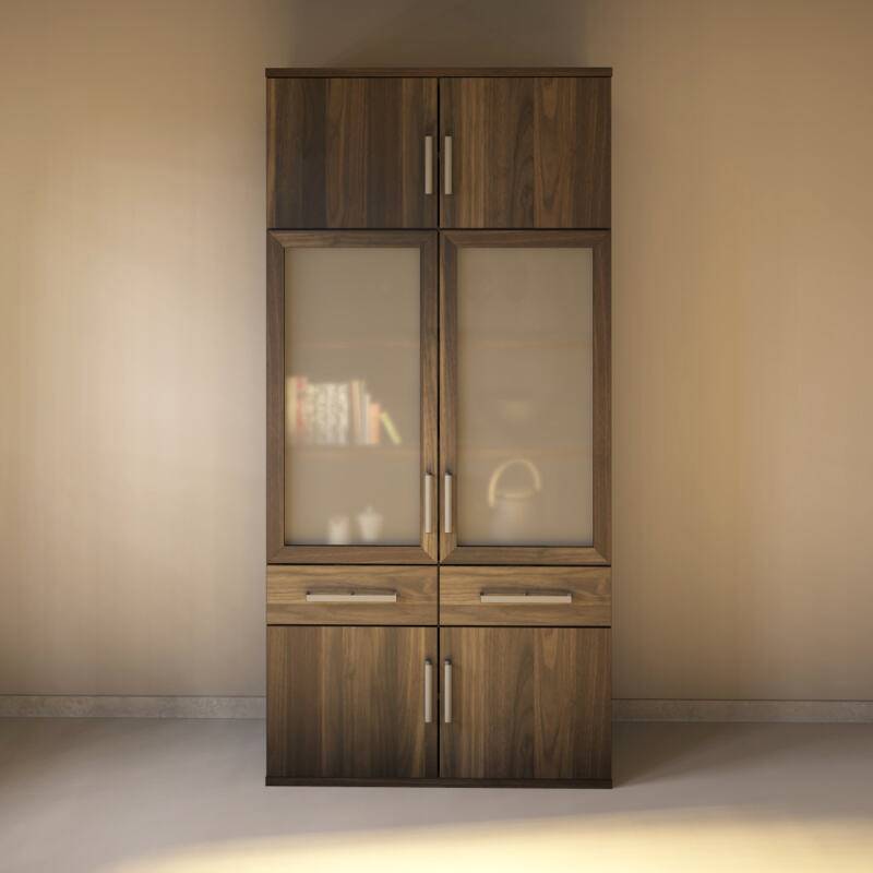 Hoher Wohnzimmerschrank Massivholz mit Vitrine Nussbaum Hoher Wohnzimmerschrank Massivholz mit Vitrine Nussbaum von Göhring